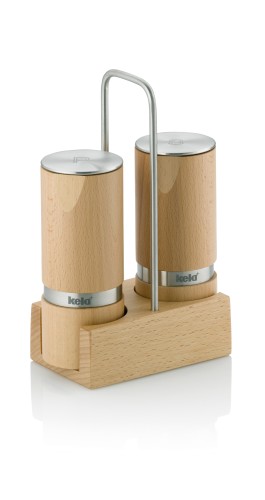 KELA Menage Salz-/pfeffermühle Kauri Buchenholz hellbraun 3tlg 13,0x7,0x19,0cm