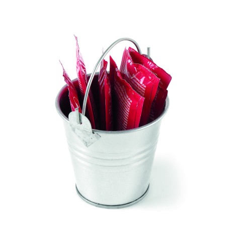 Eimer mit Griff, 0,13 Liter, 7x7x6,5 cm. Das verzinkte Stahlblech verleiht dieser Serie ein rustikales Design.