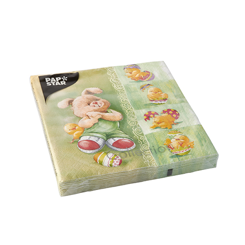 20 Servietten, 3-lagig 1/4-Falz 33 cm x 33 cm "Easter Friends" von PAPSTAR