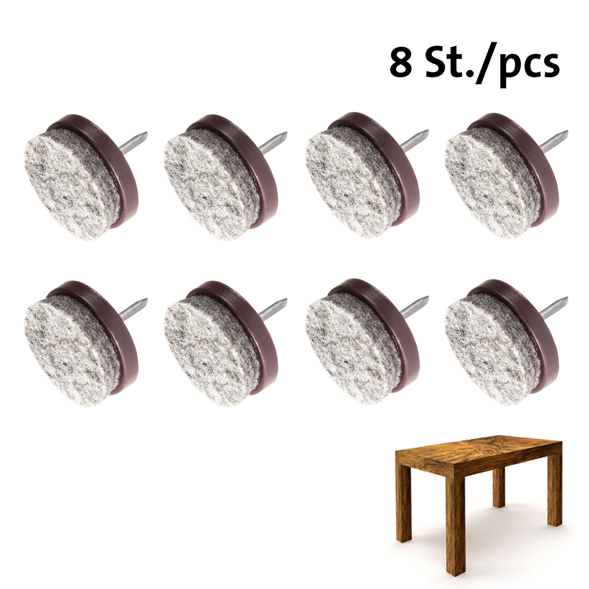 8 Filzgleiter mit Nagel, ø 24 mm