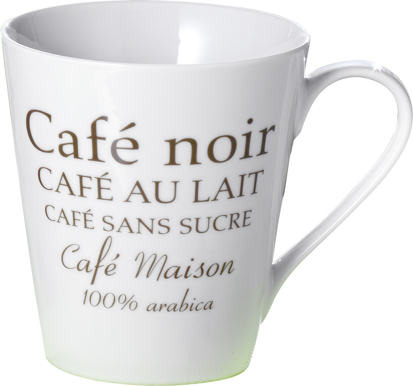 6 Kaffeebecher FAKT im Set, Inhalt: 0,25 Liter aus weißem Porzellan mit braunem Druck Cafe Noir, im Geschenkkarton