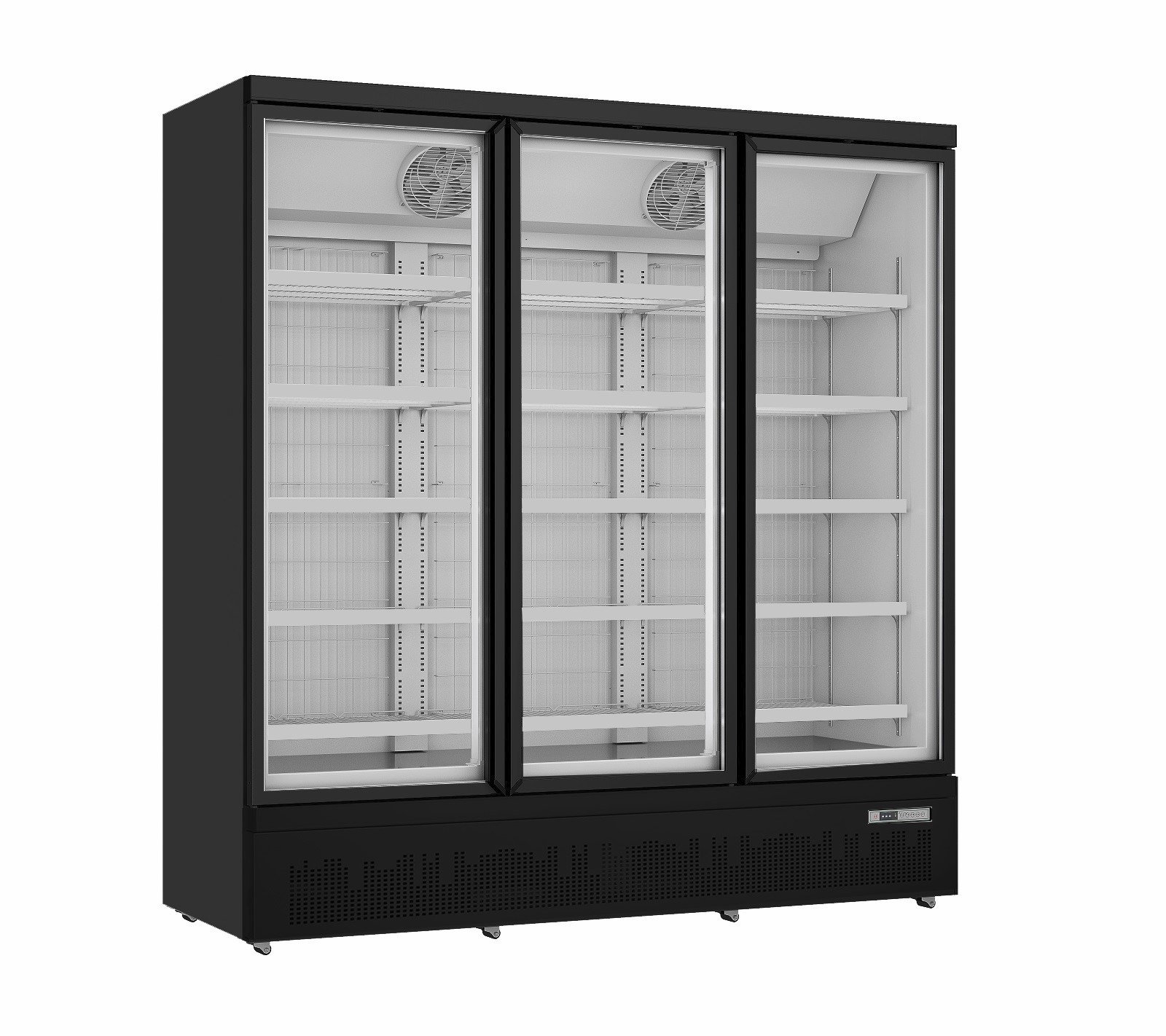 Tiefkühlschrank mit Glastüren,Modell GTK 1480 Pro, Breite 1880mm, Tiefe 760mm, Höhe 2003mm, Farbe Schwarz
