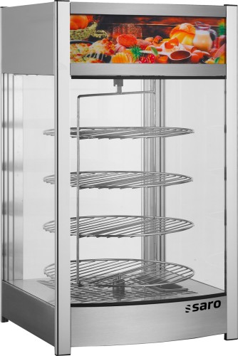 SARO Heiße Theke Modell NIKLAS - Material: Edelstahl - 4 rotierende Roste, verchromt ø 355 mm - Tür auf der Rückseite - Manuelle