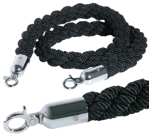 Abgrenzungsseil, schwarz 150cm mit verchromter Öse, ohne Samtummantelung  - Personenleitsystem