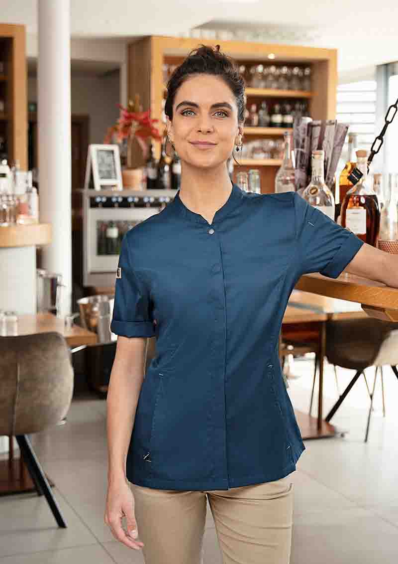 Kurzarm Damenkochjacke Green-Gen., aus nachhalt. Material , 72% GRS Cert. Rec. Polyester / 28% Convent. Cotton - Gr. 58 - fuchsia - von Karlowsky