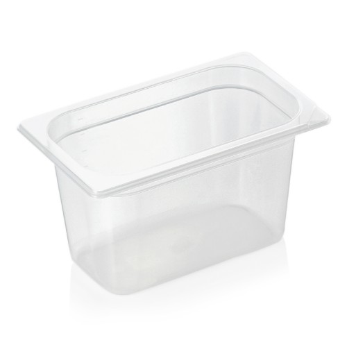 GN 1/4 Behälter, BPA frei, Deckel fest schließend, Behälter und Deckel können mit HACCP Clips farbig markiert werden, mit Skalierung.