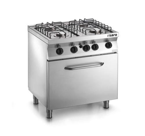 SARO Fast-Serie Gasherd mit Gasbackofen Modell F7/FUG4LO Made in Europe - Material: (Gehäuse) Edelstahl / Muldenroste aus Stahldraht -