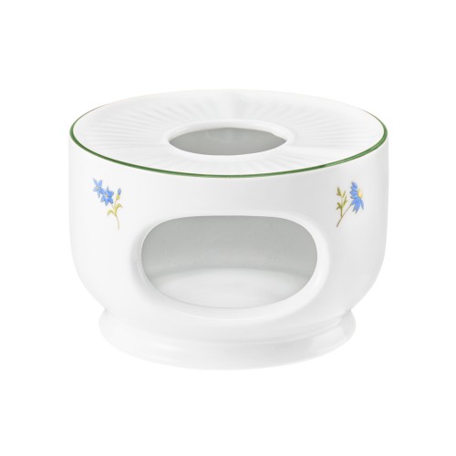 Seltmann Stövchen 1069 klein, rund, Form: Community, Dekor: 57389 Streublume grüne Linie, hohe Kantenschlagfestigkeit, Made in Germany