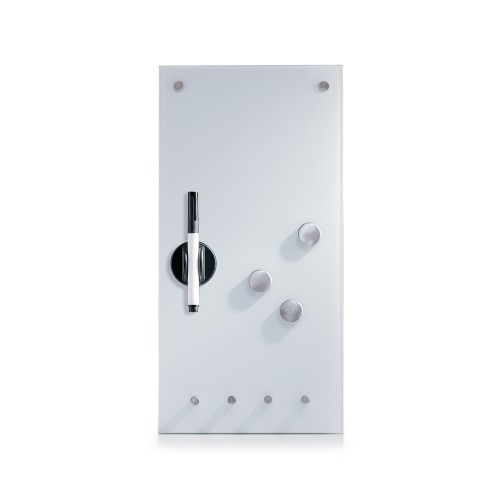 Zeller Memobord m. Haken, Glas, weiß