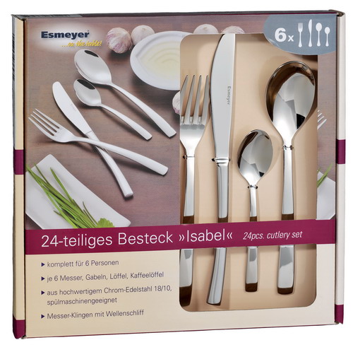 24-tlg. Besteck ISABEL aus Edelstahl 18/8 poliert. Im Geschenkkarton mit Fenster