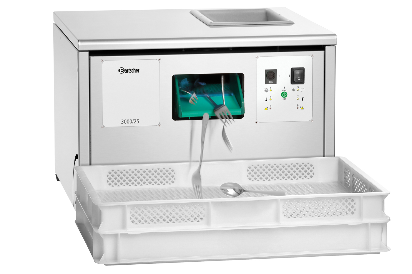 Bartscher Besteckpoliermaschine 3000/25 |Maximale Leistung: 3.000 Besteckteile pro Stunde| Maße: 58 x 56 x 41,0 cm. Gewicht: 40 kg