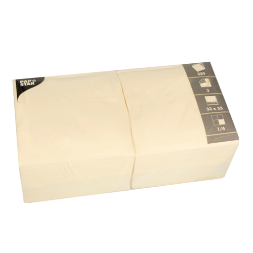 250 Servietten, 3-lagig 1/4-Falz 33 cm x 33 cm creme von PAPSTAR