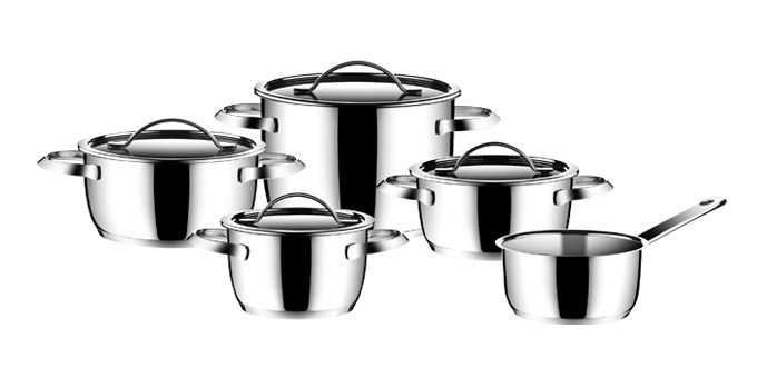 Topfset AMILA, 9-teilig rostfreier Edelstahl, Glas Spülmaschinenfest