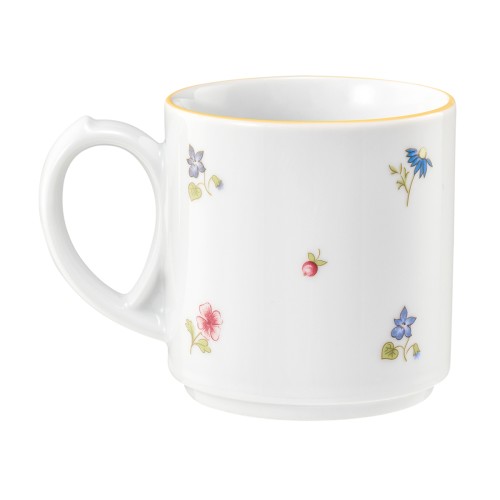 Seltmann Becher mit Henkel 0,28 l, rund, Form: Community, Dekor: 57387 Streublume gelbe Linie, hohe Kantenschlagfestigkeit, Made in Germany
