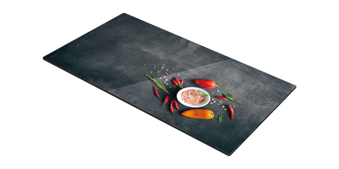 Glas-Herdabdeckplatte ONLINE 30 x 52 cm, Salz und Chili