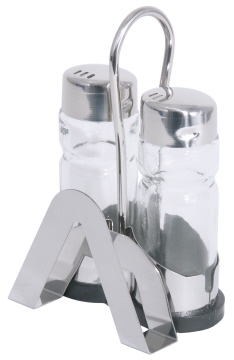 Menage Serviettenh./Salz/Pfeffer 3-tlg. NEW LINE, Länge: 8 cm, Breite: 5,5 cm, Höhe: 12 cm, Gestell aus Edelstahl 18/0 mit schwarzem Kunst-