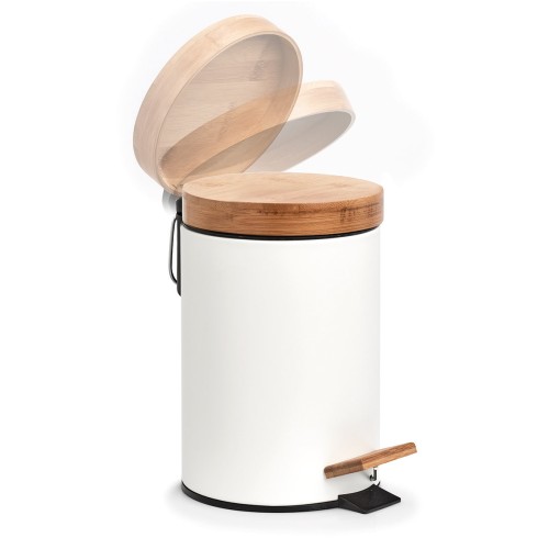 Kosmetikeimer, 3 ltr., Metall/Bambus, weiß. Ø: 168 mm. Höhe: 240 mm.