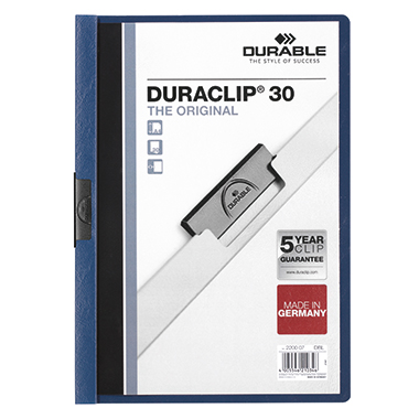 DURABLE Klemmmappe DURACLIP® 30 DIN A4 Hartfolie Farbe der Rückseite: dunkelblau Farbe der Klemme: schwarz