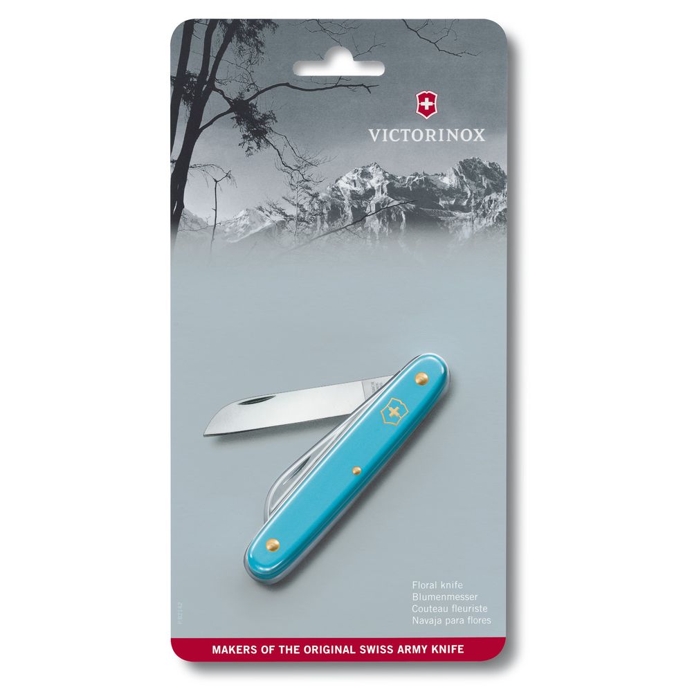 Victorinox Blumenmesser, 100 mm, gerade Klinge, hellblau, Blister