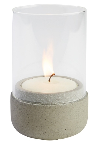 Windlicht -ELEMENT- Ø 7,5 cm, H: 13 cm Beton, Glas klar möbelschonende Filzunterseite (Lieferung ohne Teelicht) nicht