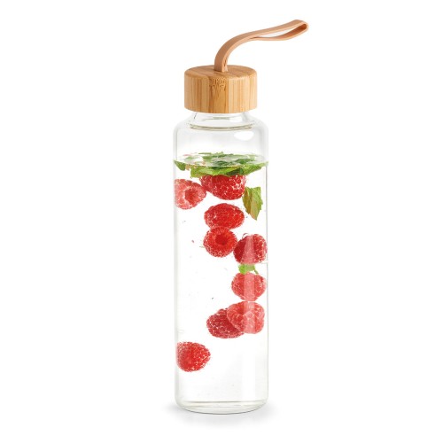 Trinkflasche "to go" m. Bambusdeckel, 560 ml. Ø: 65 mm. Höhe: 240 mm.