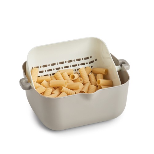 Abgiess-Sieb, Kunststoff, grau/weiß. Länge: 295 mm. Breite: 230 mm. Höhe: 123 mm