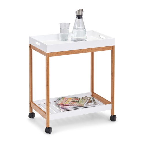 Beistellwagen, Bamboo lackiert; MDF, 55x34x62 cm. Farbe: weiß. Bamboo & white - Die Funktionalität gepaart mit dem schlichten Design aus weißem Holz