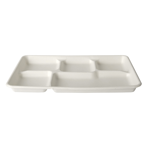 PAPSTAR 25 Menü-Trays, Zuckerrohr "pure" 5-geteilt 2,4 cm x 21,6 cm x 31,7 cm weiss