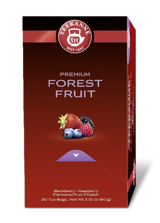 Teekanne Premium FOREST FRUIT, Inhalt: 20 Beutel à 1,75 Gramm, mit dem Geschmack dunkler Waldbeeren.