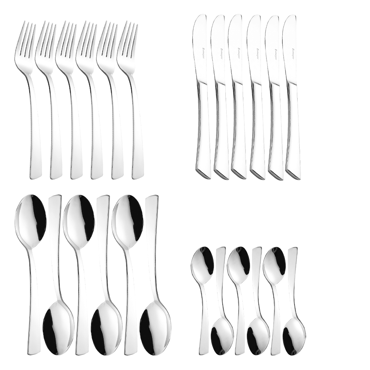 24-teiliges Besteck JANINE aus hochwertigem Edelstahl 18/8, poliert. Messer aus Klingenstahl.