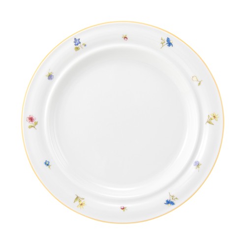 Seltmann Teller flach 23 cm Fahne, rund, Form: Community, Dekor: 57387 Streublume gelbe Linie, hohe Kantenschlagfestigkeit, Made in Germany