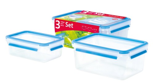 Emsa CLIP & CLOSE Frischhaltedosen-Set 3-teilig aus Kunststoff (1,00 + 2,20 + 3,70 Liter) blau - 100 % dicht - Made in Germany