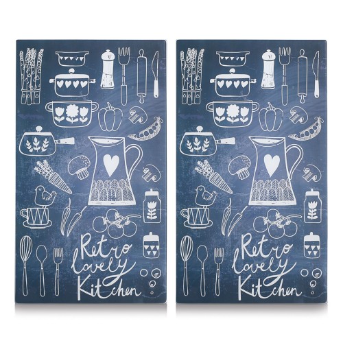 Zeller Herdabdeck-/Schneideplatten Lovely Kitchen, 2-er Set, Glas 30x52 cm