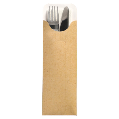 500 Bestecktaschen 23,5 cm x 7,3 cm natur inkl. weißer Serviette 40 x 40 cm 2-lag. von PAPSTAR