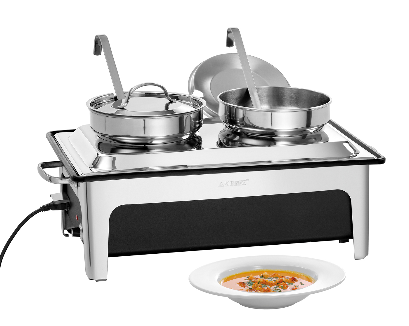 Bartscher Suppenstation 2x4L 2200 E |Anschlusswert: 2,2 kW | Maße: 63,6 x 35,7 x 46,0cm. Gewicht: 7 kg