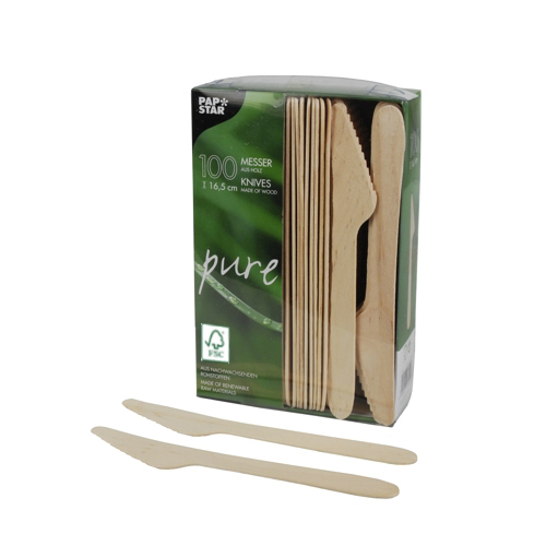 100 Messer, Holz "pure" 16,5 cm von PAPSTAR