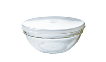 Glasschale EMPILABLE, Inhalt: 1,0 Liter, Durchmesser: 172 mm, Höhe: 79 mm, stapelbar, mit Plastikdeckel.