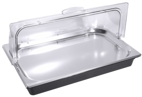 GN 1/1 Kühlsystem Außenschale aus schwarzem Kunststoff, mit Tablett GN 1/1 20 mm aus Edelstahl 18/10, Lieferung mit zwei Kühlakkus