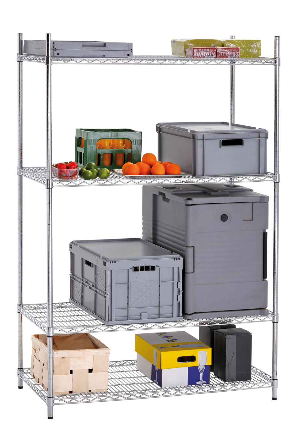 Bartscher Lager-Regal 4500 | Bausatz bestehendaus: 4 Regalböden ,4 Eckpfosten (Stecksystem) |Maße: 121 x 61 x 184,0 cm.