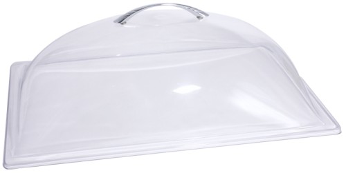 GN-Kuppelhaube aus glasklarem Polycarbonat mit verchromtem Griff, passt auf alle GN-Tabletts, bis +65C einsetzbar, sehr