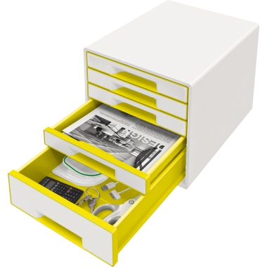 Leitz Schubladenbox WOW CUBE 5 Schubfächer DIN A4 Polystyrol Gehäusefarbe: perlweiß Farbe der Schublade: gelb/weiß,