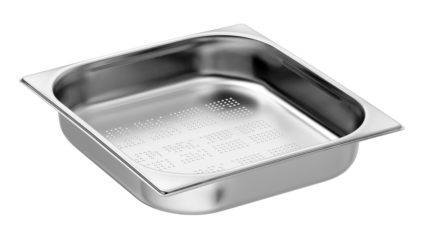 Bartscher GN-Behälter, 2/3, T65, gelocht |Ausführung: Mit Perforation (gelocht) | Maße:35,4 x 32,5 x 6,5 cm. Gewicht: 0,9 kg