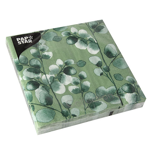 20 Servietten, 3-lagig 1/4-Falz 33 cm x 33 cm "Eucalyptus" von PAPSTAR