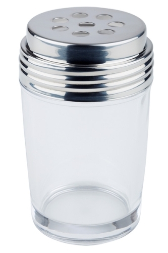 Multistreuer / Gewürzstreuer Ø 6,5 cm, H: 12 cm Glas, 200 ml Deckel aus 18/8 Edelstahl mit Schraubverschluss mit 8 Löchern