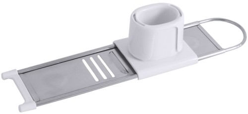 Knoblauchhobel aus Edelstahl 18/0, hochglänzend, Schiffchen mit Stopfen aus robustem Kunststoff zum Umstecken: eine Seite mit einer