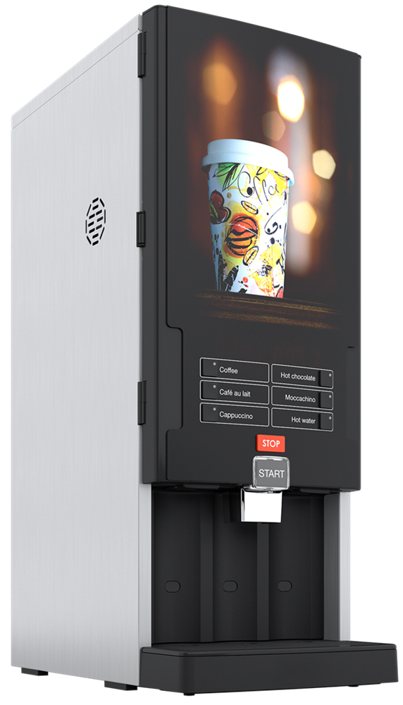 BONAMAT Rivero Turbo 121 Kaffeevollautomat für Flüssigkonzentrat, kann fünf unterschiedliche Heißgetränke zubereiten, 2 Behälter für