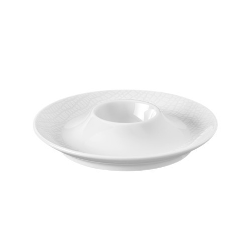 Seltmann Eierbecher mit Ablage, rund, Form: Life, Dekor: 25676 Fashion luxury white, hohe Kantenschlagfestigkeit, Made in Germany