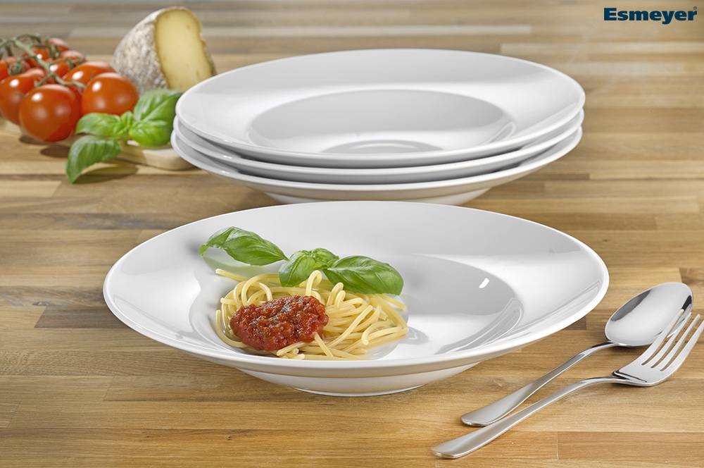 Pastateller AREZZO, 4er Set, Durchmesser je 27 cm, weisses Porzellan, 5,2 cm hoch, Teller sind mikrowellen- und spülmaschinengeeignet