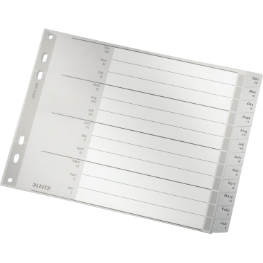 Leitz Monatsregister 23,8 x 18 cm (B x H) DIN A4 Dez-Jan. Polypropylen grau 12 Registerblätter, Maße: 23,8 x 18 cm (B x