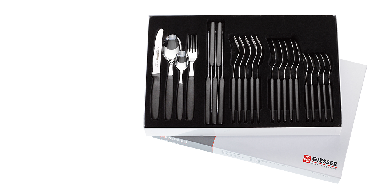 Besteck-Set 24-tlg. 8365 wsp 11, 9465-/66-/67 sp, schwarz Giesser - Made in Germany